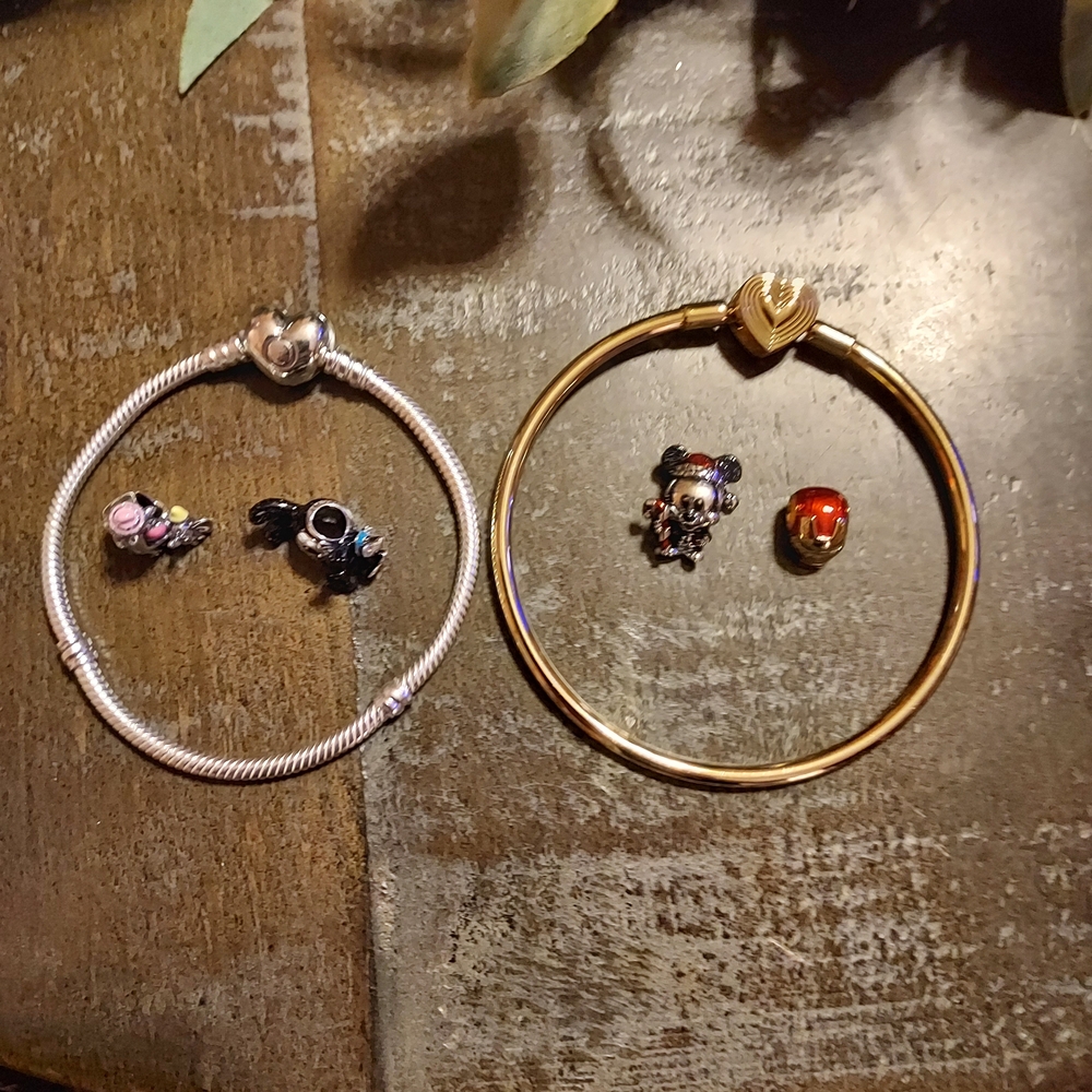 Pandora Gold and Silver Charm Bracelets with Colorful Accents